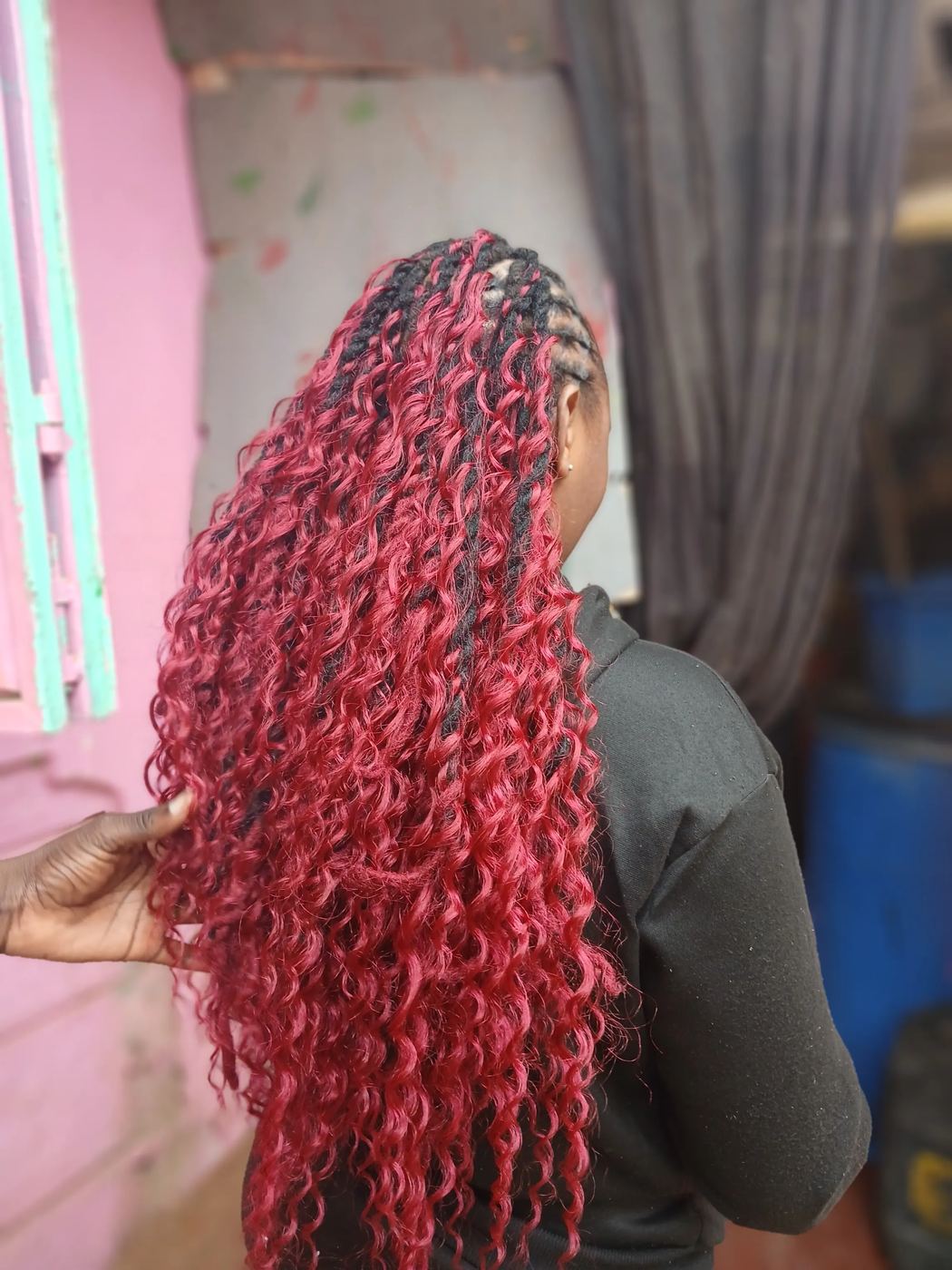 Red curly loc extensions